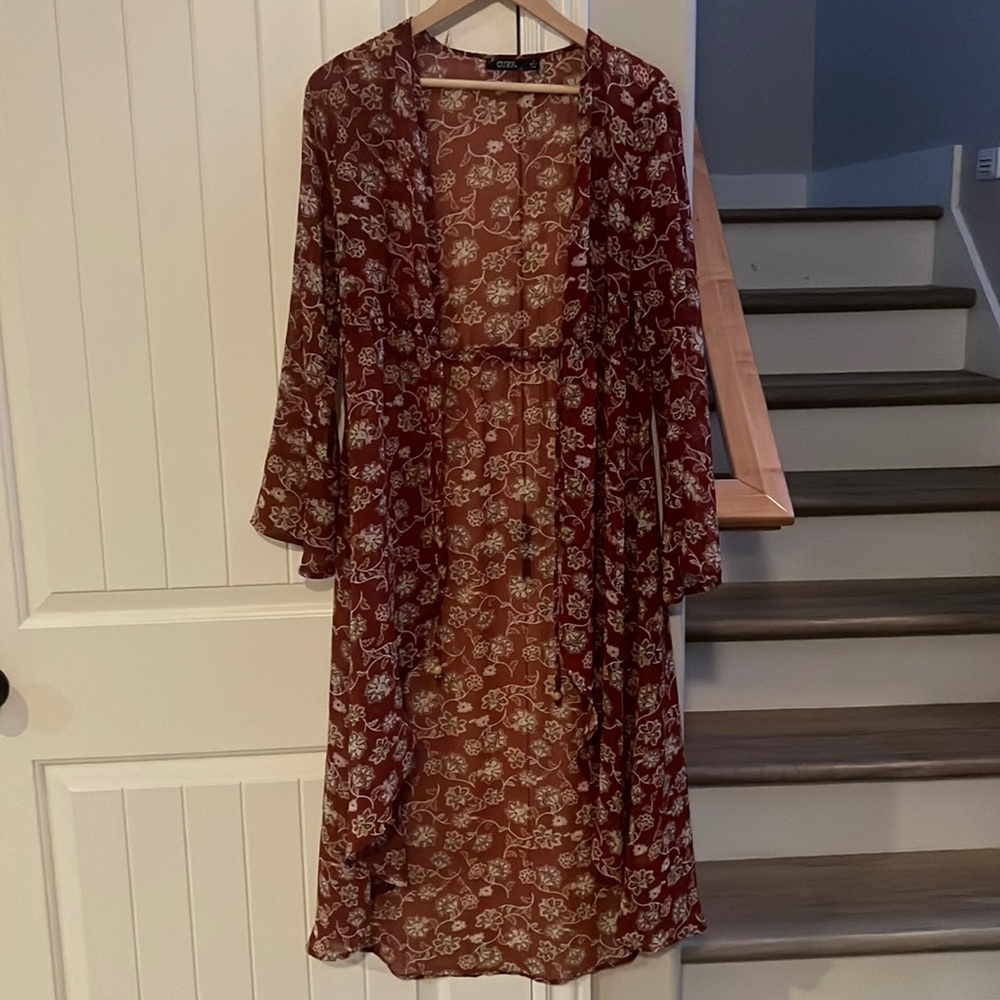 Womens Altare Flower brick Print Kimono with tie swimming suit cover up
